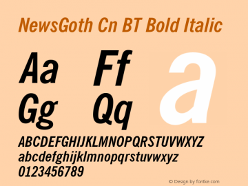 NewsGoth Cn BT Bold Italic mfgpctt-v4.4 Dec 14 1998图片样张