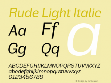 Rude-LightItalic Version 1.000 Font Sample