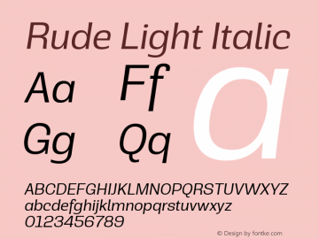 Rude-LightItalic Version 1.000 Font Sample