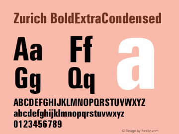 Zurich Bold Extra Condensed Version 003.001 Font Sample