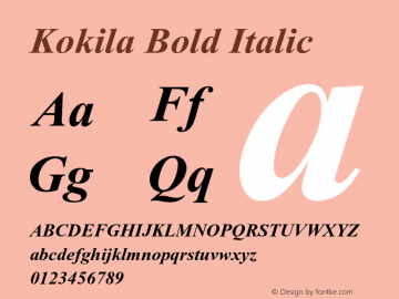 Kokila Bold Italic Version 5.90 Font Sample