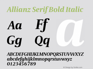 AllianzSerif-BoldItalic Version 1.001 Font Sample