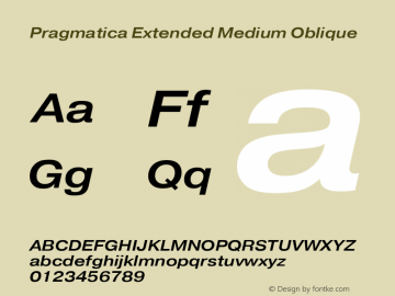 Pragmatica Extended Medium Oblique Version 2.000 Font Sample