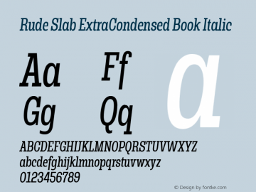 Rude Slab ExtraCondensed Book Italic Version 1.001 Font Sample