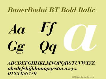 BauerBodni BT Bold Italic mfgpctt-v4.4 Dec 10 1998 Font Sample