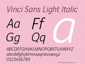 VinciSans-LightItalic Version 002.001 Font Sample