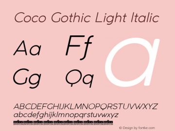 Coco Gothic Light Italic Version 2.001 Font Sample
