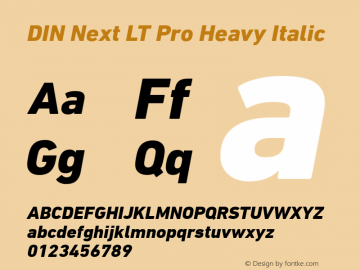 DIN Next LT Pro Heavy Italic Version 1.20 Font Sample