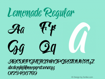 Lemonade Version 1.00 November 3, 2014, initial release Font Sample