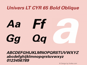 UniversLTCYR-65BoldOblique Version 1.00 Font Sample