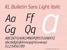 KLBulletinSans-LightItalic Version 1.000 Font Sample