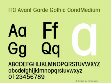 ITC Avant Garde Gothic Condensed Medium Version 001.001 Font Sample