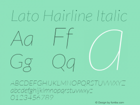 Lato-HairlineItalic Version 1.104; Western+Polish opensource图片样张