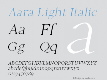 Aara Light Italic Version 1.0 Font Sample