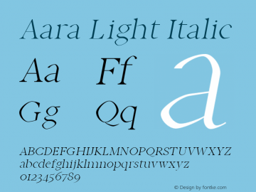 Aara Light Italic Version 1.0 Font Sample