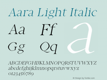 Aara Light Italic Version 1.0 Font Sample