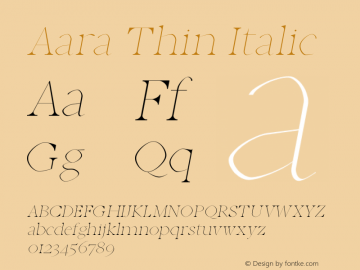 Aara Thin Italic Version 1.0 Font Sample