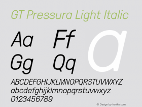 GTPressura-LightItalic Version 1.000 Font Sample