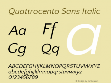 Quattrocento Sans Italic Version 2.000 Font Sample