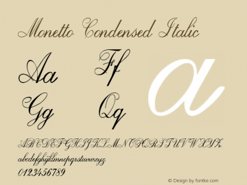 Monetto-CondensedItalic Version 1.000 Font Sample