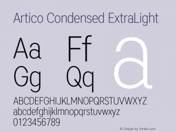 Artico Condensed ExtraLight Version 1.000 Font Sample