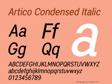 Artico Condensed Italic Version 1.000图片样张