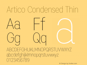 Artico Condensed Thin Version 1.000 Font Sample