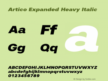 Artico Expanded Heavy Italic Version 1.000 Font Sample