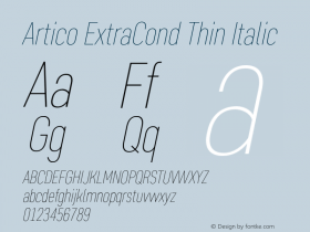 Artico ExtraCond Thin Italic Version 1.000 Font Sample