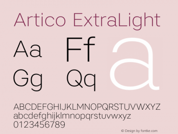 Artico ExtraLight Version 1.000 Font Sample