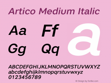Artico Medium Italic Version 1.000 Font Sample
