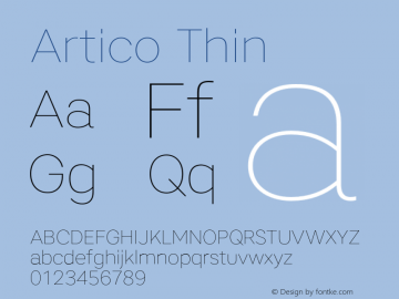 Artico Thin Version 1.000 Font Sample