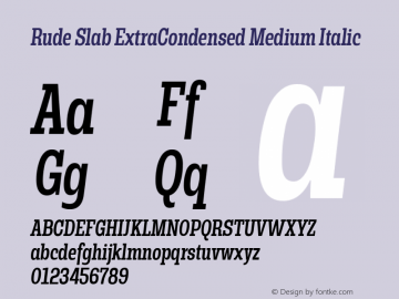 Rude Slab ExtraCondensed Medium Italic Version 1.001 Font Sample