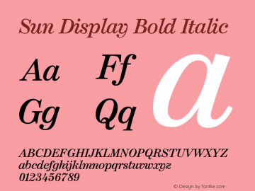 SunDisplay-BoldItalic Version 001.901 Font Sample