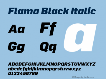 Flama-BlackItalic Version 3.000 Font Sample