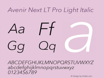 AvenirNextLTPro-LightItalic Version 1.000;PS 001.001;hotconv 1.0.56图片样张