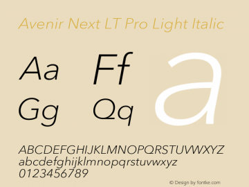 AvenirNextLTPro-LightItalic Version 1.000;PS 001.001;hotconv 1.0.56图片样张