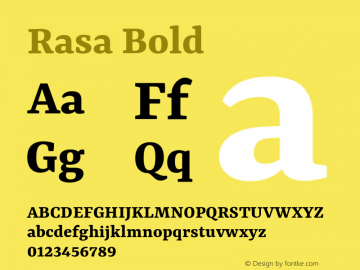 Rasa Bold Version 1.000;PS 1.000;hotconv 1.0.88;makeotf.lib2.5.647800; ttfautohint (v1.3.34-f4db) Font Sample