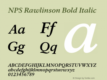NPSRawlinson-BoldItalic Version 001.002 Font Sample