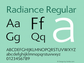 Radiance Light Version 1.000;PS 001.001;hotconv 1.0.38 Font Sample