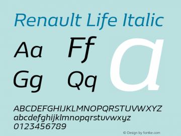 RenaultLife-Italic Version 1.000 Font Sample