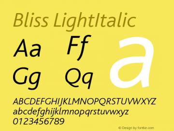 Bliss-LightItalic Version 001.000 Font Sample