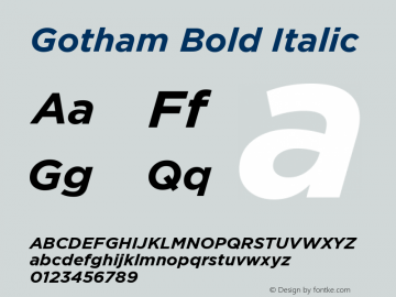 Gotham-BoldItalic Version 1.200 Font Sample