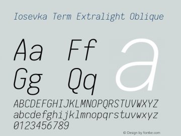 Iosevka Term Extralight Oblique 1.12.3; ttfautohint (v1.6)图片样张