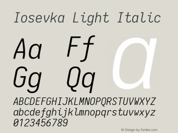 Iosevka Light Italic 1.12.3; ttfautohint (v1.6)图片样张