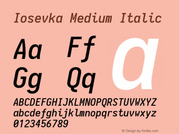 Iosevka Medium Italic 1.12.3; ttfautohint (v1.6)图片样张
