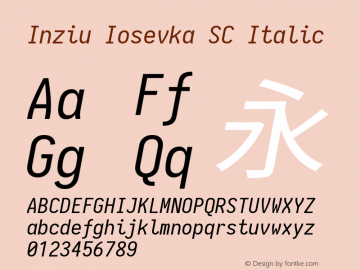Inziu Iosevka SC Italic Version 1.12.3 Font Sample