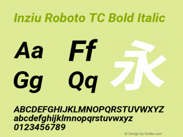 Inziu Roboto TC Bold Italic Version 1.12.3图片样张