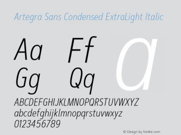 ArtegraSansCondensed-ExtLtIta Version 1.00;com.myfonts.easy.artegra.artegra-sans.cond-extralight-italic.wfkit2.version.4Knb Font Sample