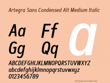 ArtegraSansCondensedAlt-MdIt Version 1.00;com.myfonts.easy.artegra.artegra-sans.alt-cond-medium-italic.wfkit2.version.4KnV Font Sample